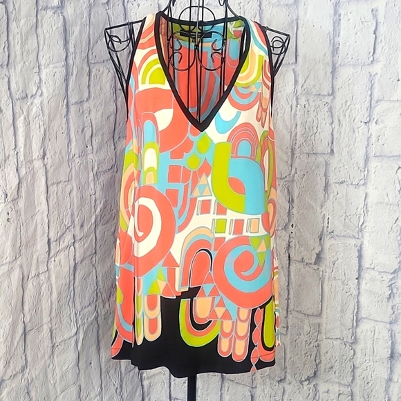 NANETTE LEPORE Multicolored Abstract Silk Sleeveless Blouse Small - Picture 1 of 8